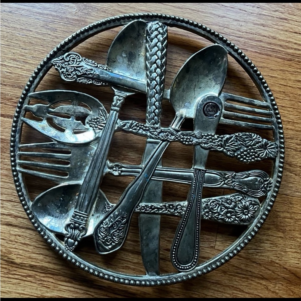 - Vintage Godinger silver plated trivet or wall art